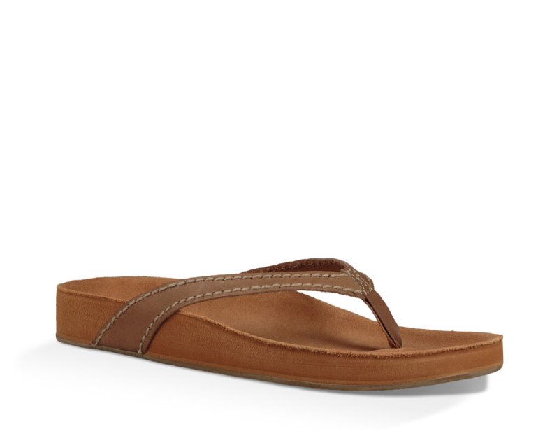 Sanuk She Loungy Leather Women's Flip Flops Brown | Canada 137YXF